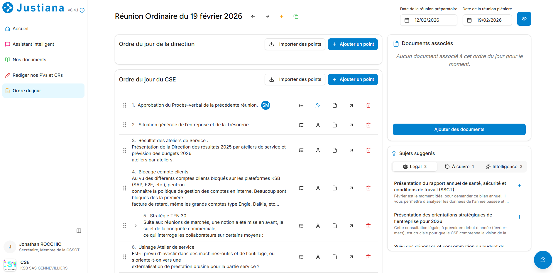 Capture d'écran – Ordre du jour intelligent