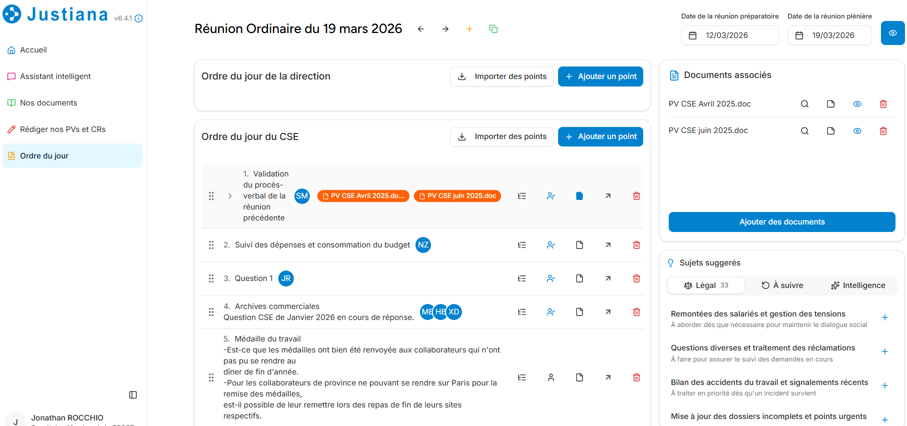 Capture d'écran – Suivi de l'ordre du jour en temps réel